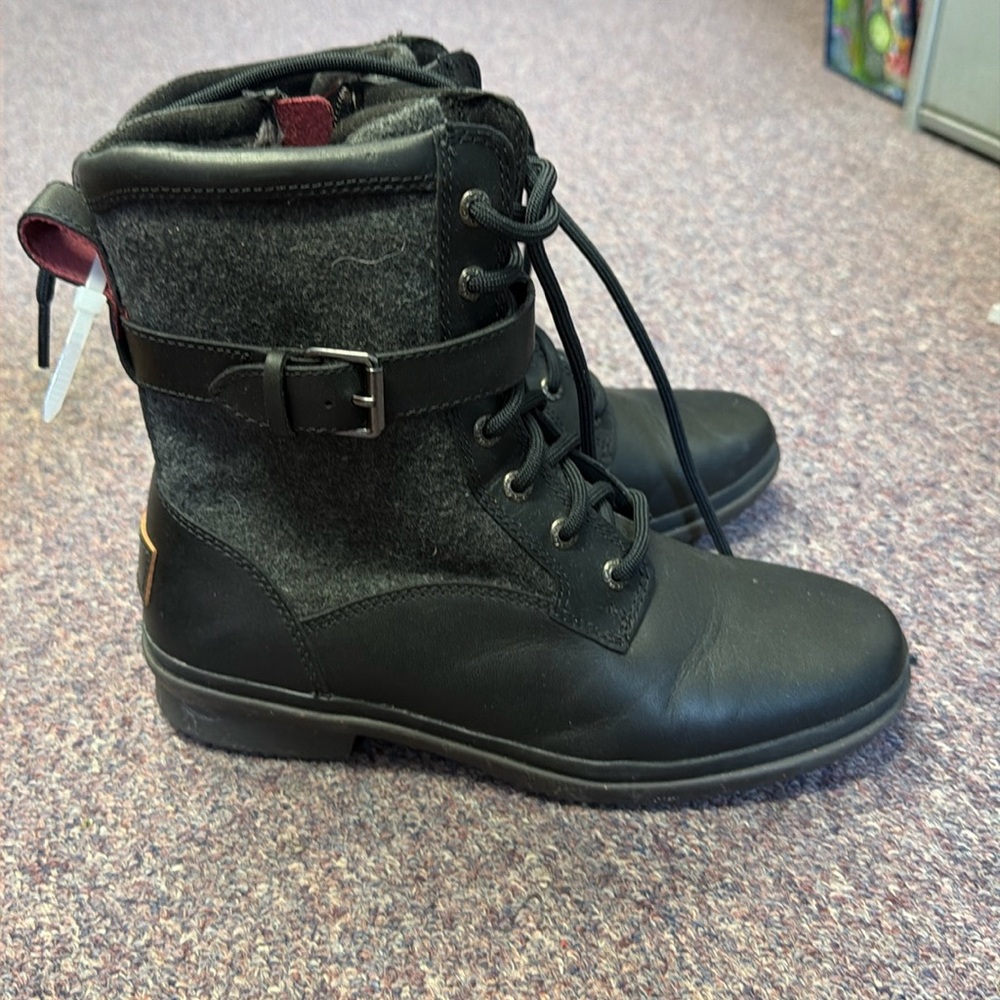 UGG Kesey Waterproof Black Leather Combat Boots